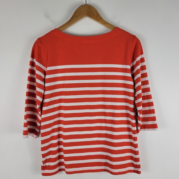 Maeve Bonnie Boatneck Nautical Stripe Button Side 3/4 Sleeve Top - Picture 9 of 10